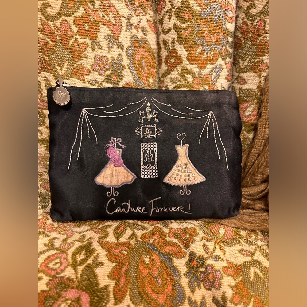 Lulu Guinness Vintage Black Couture Forever Zip Pouch